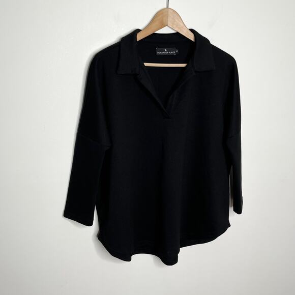 Tuckernuck Pomander Place Womens Easy Polo Swing Sweatshirt XS/S Black V Neck - Picture 4 of 12